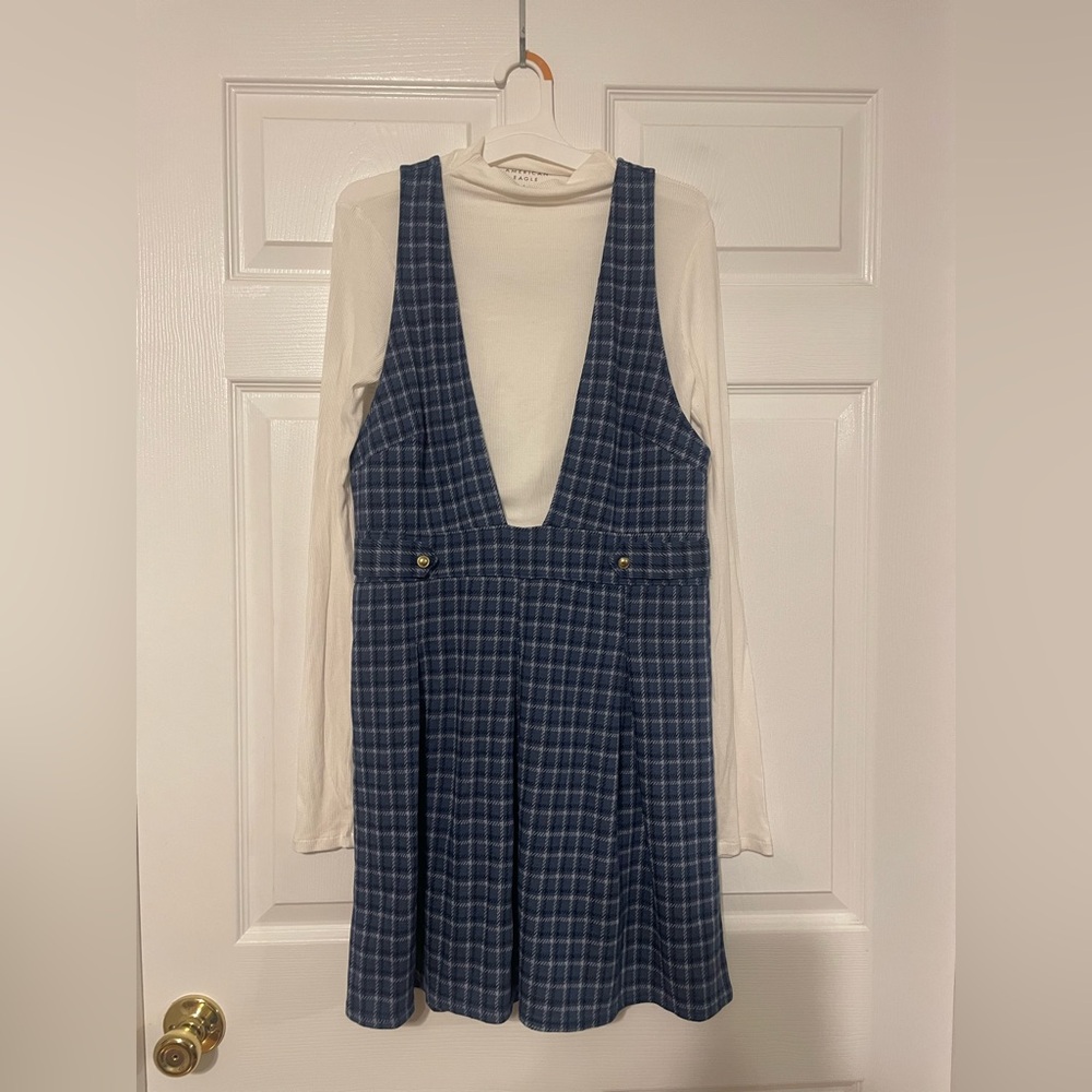 NWT Plaid Pinafore Dress with Deep V (Undershirt Included)